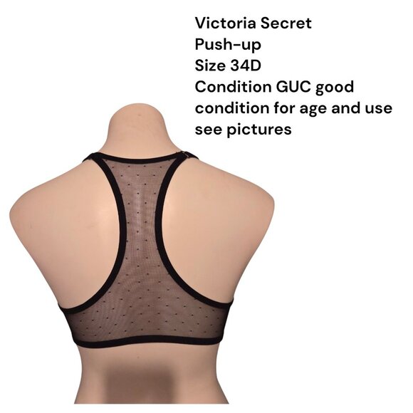 Victoria’s Secret 34D Bra Black T-Shirt Push-Up Mesh Racerback Front Closure - Picture 4 of 6